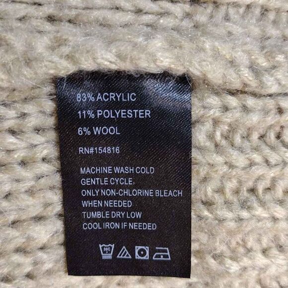 Cable Stitch Tan Deep V-Neck Long Sleeve Sweater L - Picture 5 of 5